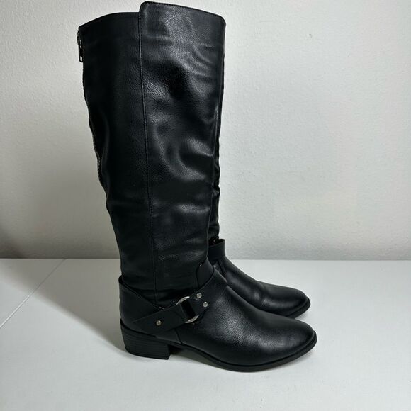 Madden Girl Women's Black G-Dstiny Boots Knee High Back Zip Back Buckle Sz 7,5 - Picture 1 of 12